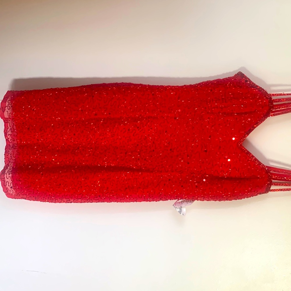 Dillard red sequin and beaded dress. Never worn. With tags.